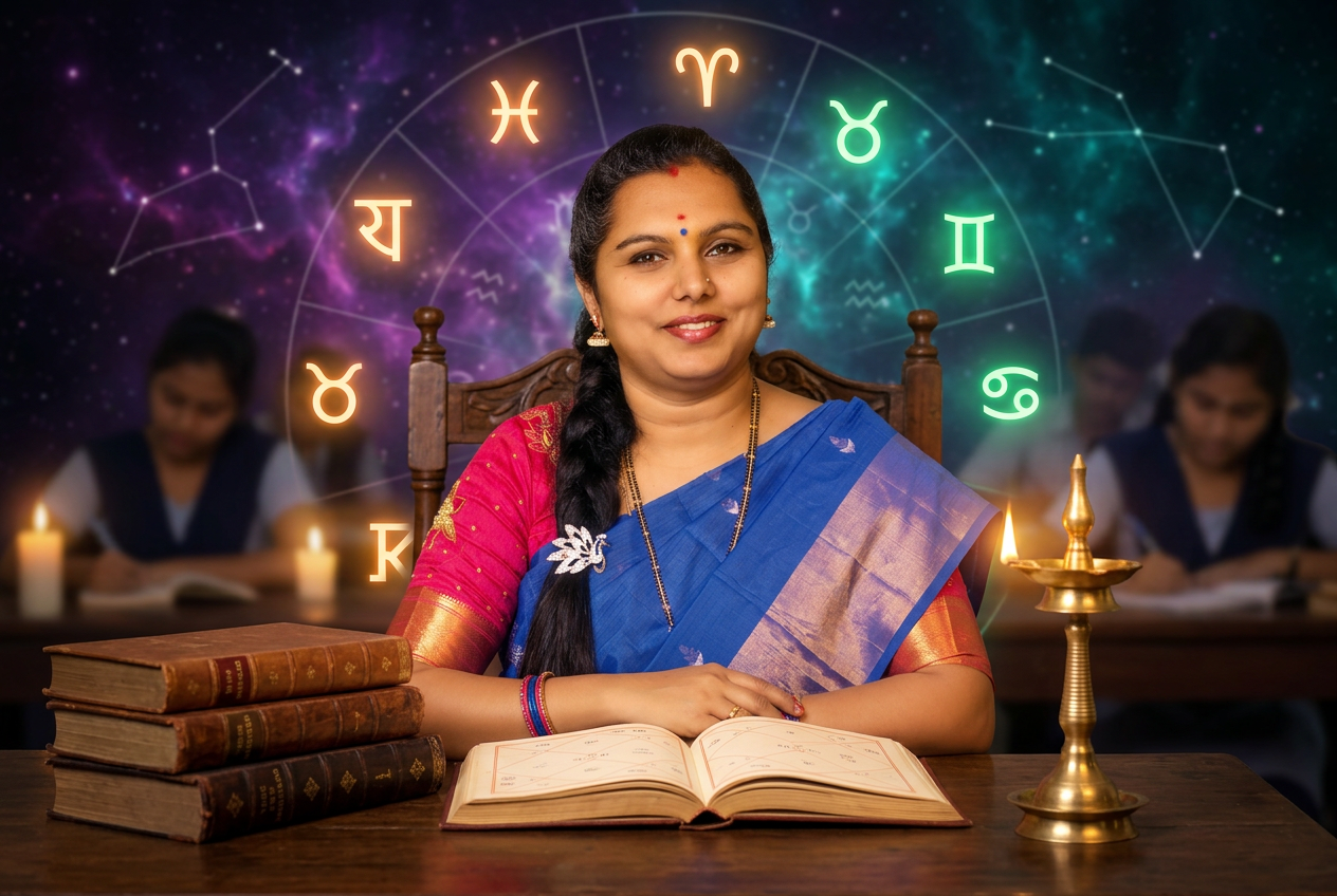 Astrology teaching with sacred manuscripts and zodiac charts